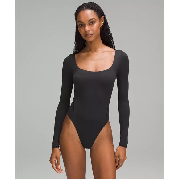 Wundermost Ultra-Soft Nulu Square-Neck Long-Sleeve Bodysuit XL BLACK NWT - Picture 1 of 12